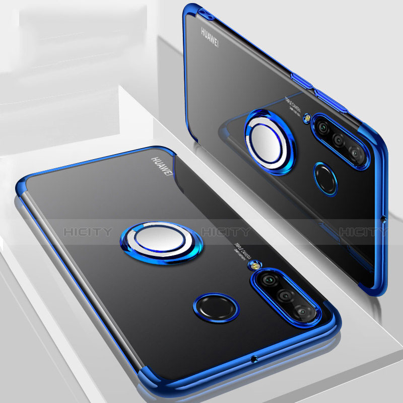 Custodia Silicone Trasparente Ultra Slim Cover Morbida con Magnetico Anello Supporto C01 per Huawei Nova 4e Blu