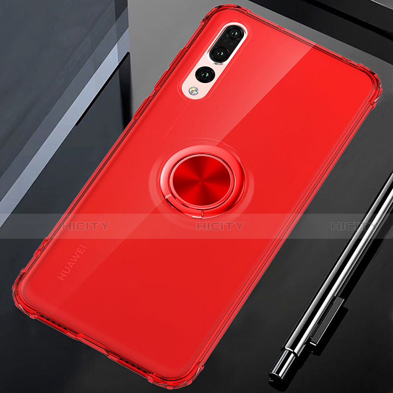 Custodia Silicone Trasparente Ultra Slim Cover Morbida con Magnetico Anello Supporto C01 per Huawei P20 Pro