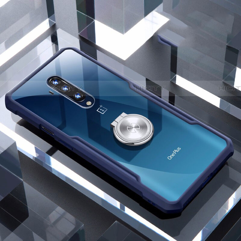 Custodia Silicone Trasparente Ultra Slim Cover Morbida con Magnetico Anello Supporto C01 per OnePlus 7T Pro Blu