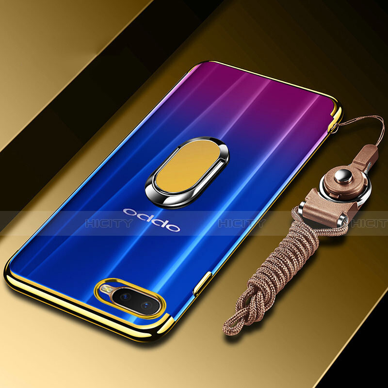 Custodia Silicone Trasparente Ultra Slim Cover Morbida con Magnetico Anello Supporto C01 per Oppo K1 Oro