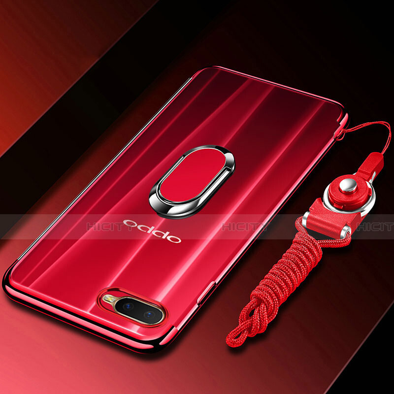 Custodia Silicone Trasparente Ultra Slim Cover Morbida con Magnetico Anello Supporto C01 per Oppo R15X Rosso