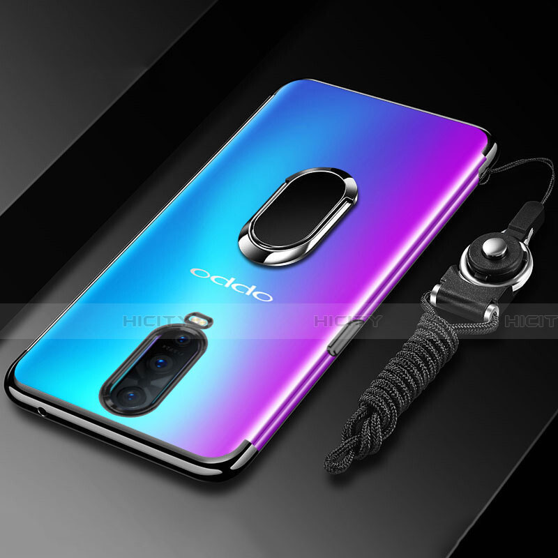 Custodia Silicone Trasparente Ultra Slim Cover Morbida con Magnetico Anello Supporto C01 per Oppo R17 Pro