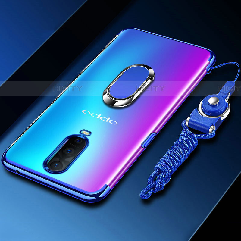 Custodia Silicone Trasparente Ultra Slim Cover Morbida con Magnetico Anello Supporto C01 per Oppo RX17 Pro Blu