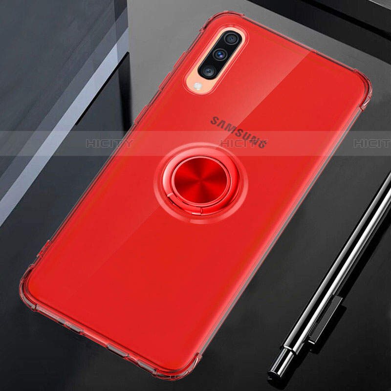 Custodia Silicone Trasparente Ultra Slim Cover Morbida con Magnetico Anello Supporto C01 per Samsung Galaxy A70S Rosso
