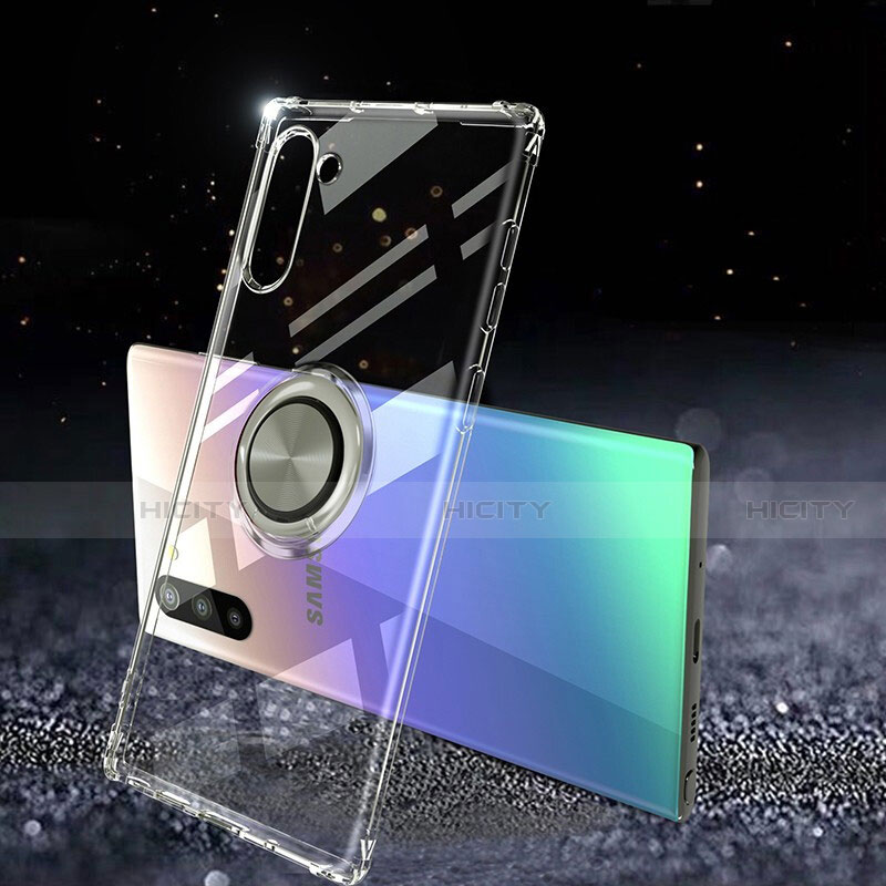 Custodia Silicone Trasparente Ultra Slim Cover Morbida con Magnetico Anello Supporto C01 per Samsung Galaxy Note 10