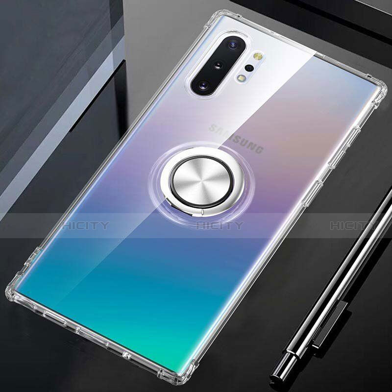 Custodia Silicone Trasparente Ultra Slim Cover Morbida con Magnetico Anello Supporto C01 per Samsung Galaxy Note 10 Plus 5G