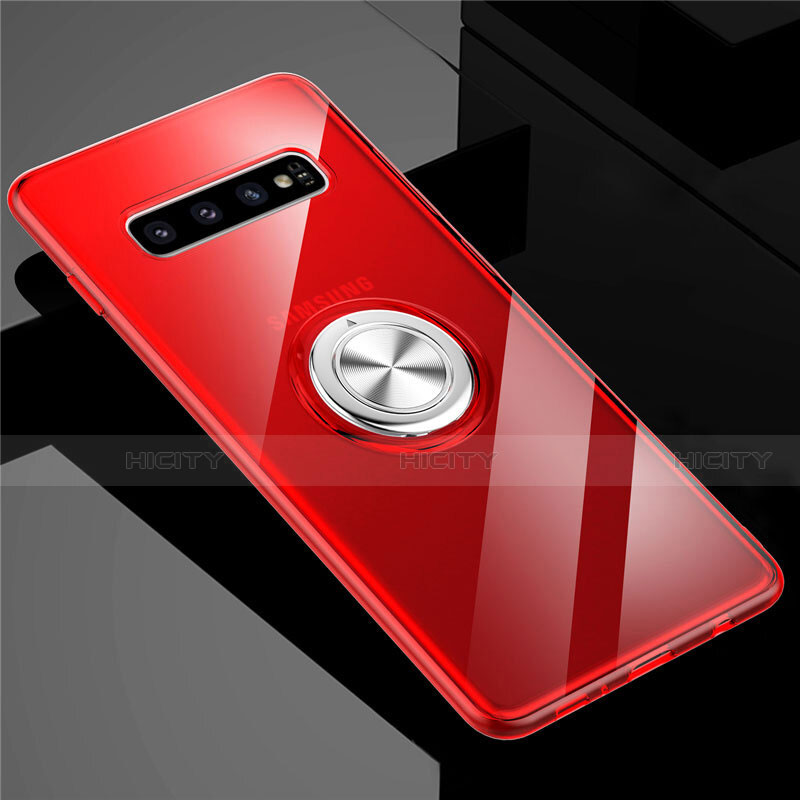 Custodia Silicone Trasparente Ultra Slim Cover Morbida con Magnetico Anello Supporto C01 per Samsung Galaxy S10 5G Rosso