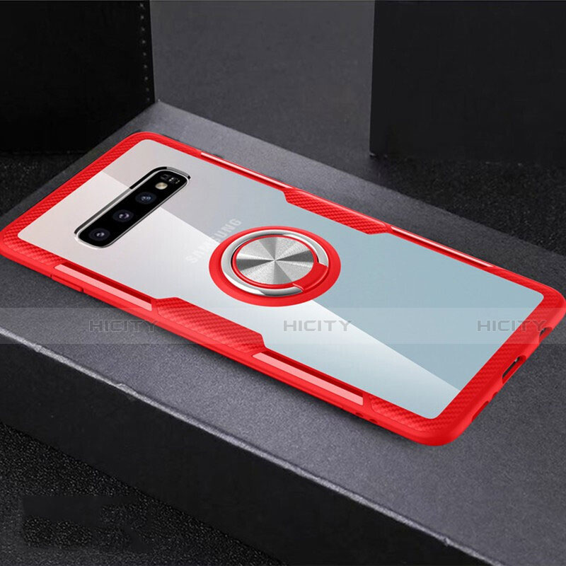 Custodia Silicone Trasparente Ultra Slim Cover Morbida con Magnetico Anello Supporto C01 per Samsung Galaxy S10 Plus