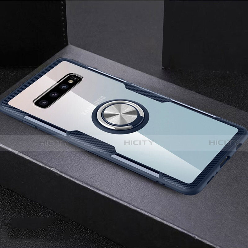 Custodia Silicone Trasparente Ultra Slim Cover Morbida con Magnetico Anello Supporto C01 per Samsung Galaxy S10 Plus