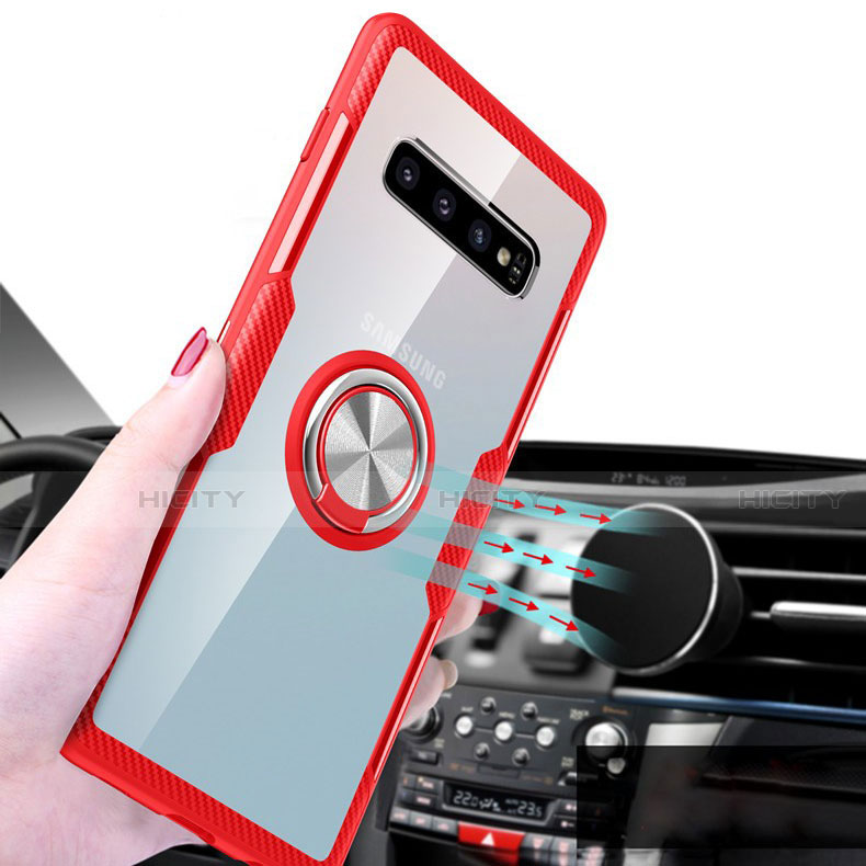 Custodia Silicone Trasparente Ultra Slim Cover Morbida con Magnetico Anello Supporto C01 per Samsung Galaxy S10 Plus