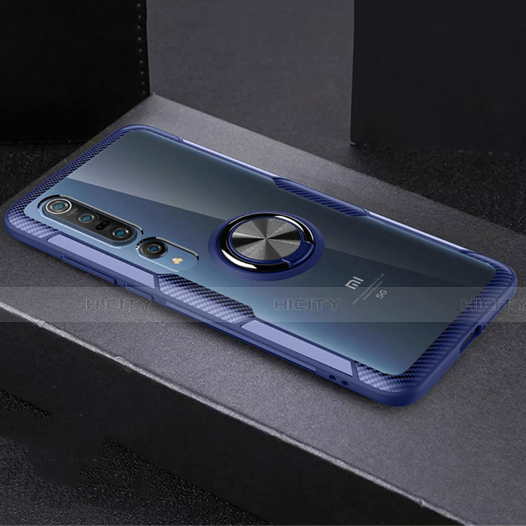 Custodia Silicone Trasparente Ultra Slim Cover Morbida con Magnetico Anello Supporto C01 per Xiaomi Mi 10 Pro