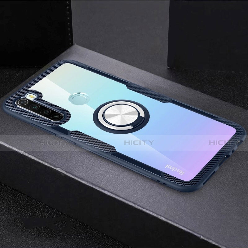 Custodia Silicone Trasparente Ultra Slim Cover Morbida con Magnetico Anello Supporto C01 per Xiaomi Redmi Note 8T Blu