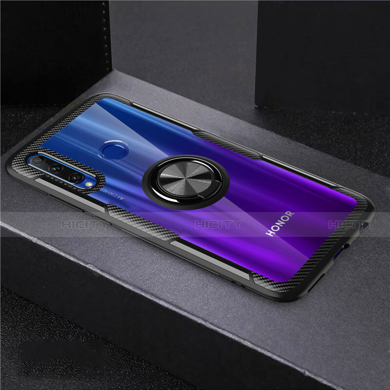 Custodia Silicone Trasparente Ultra Slim Cover Morbida con Magnetico Anello Supporto C02 per Huawei Honor 10i Nero