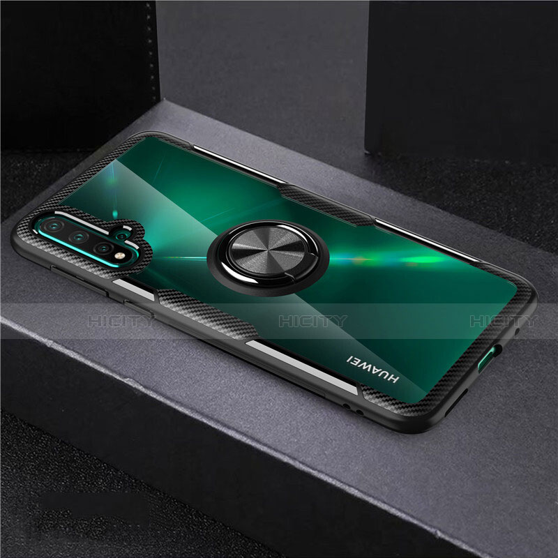 Custodia Silicone Trasparente Ultra Slim Cover Morbida con Magnetico Anello Supporto C02 per Huawei Nova 5 Nero