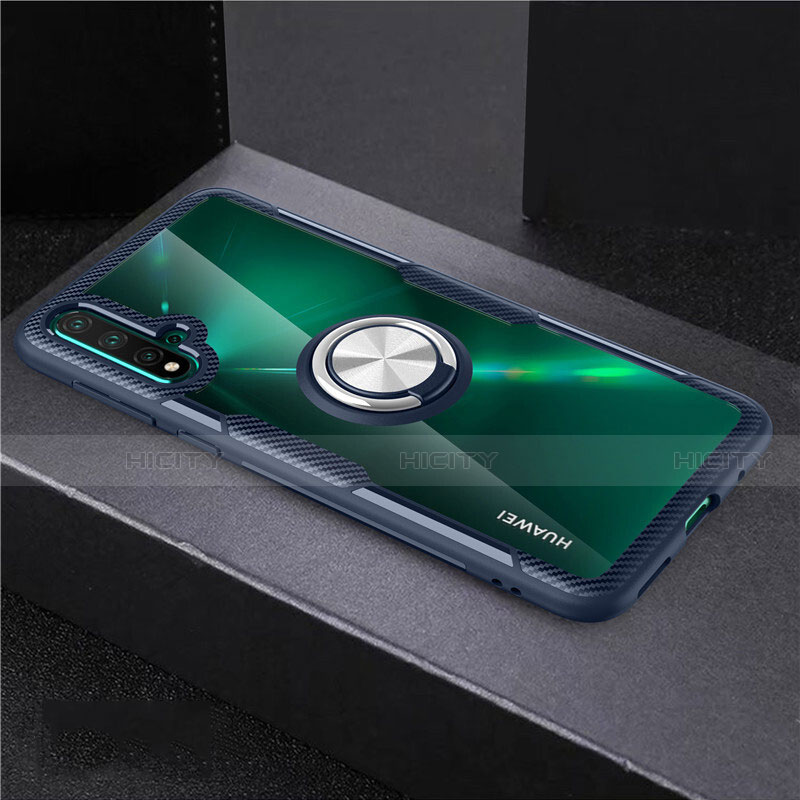 Custodia Silicone Trasparente Ultra Slim Cover Morbida con Magnetico Anello Supporto C02 per Huawei Nova 5 Pro Blu