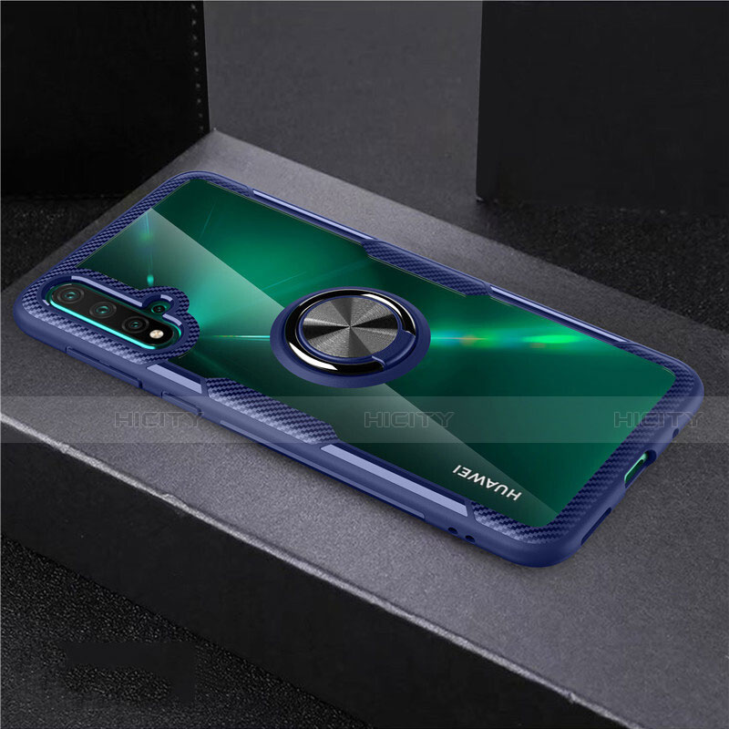 Custodia Silicone Trasparente Ultra Slim Cover Morbida con Magnetico Anello Supporto C02 per Huawei Nova 5 Pro Blu e Nero