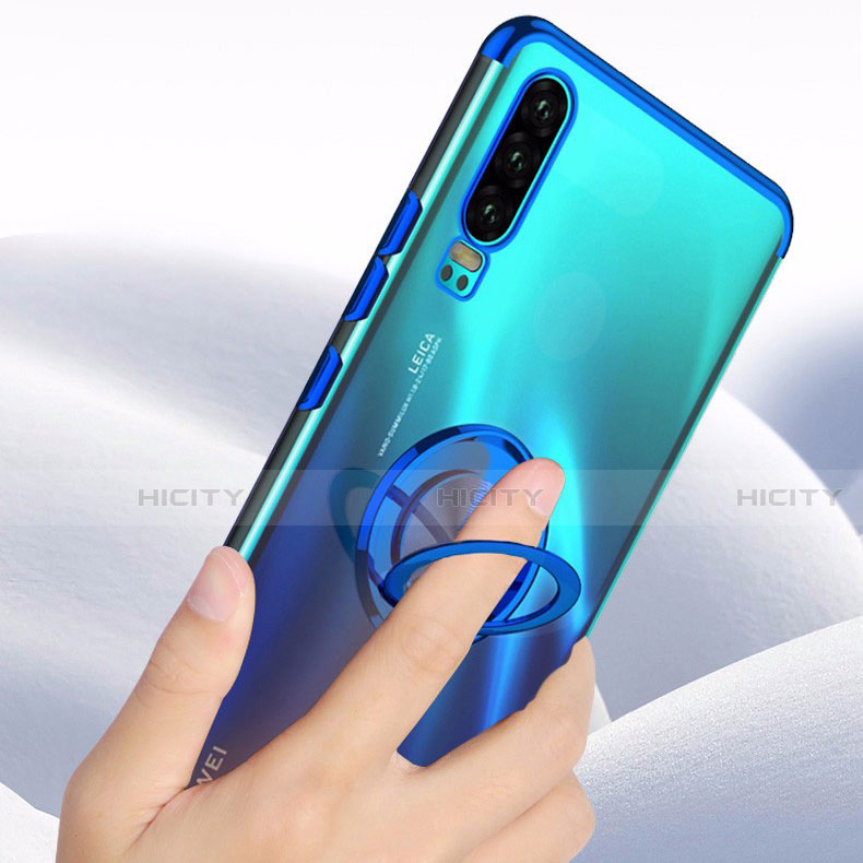 Custodia Silicone Trasparente Ultra Slim Cover Morbida con Magnetico Anello Supporto C02 per Huawei P30