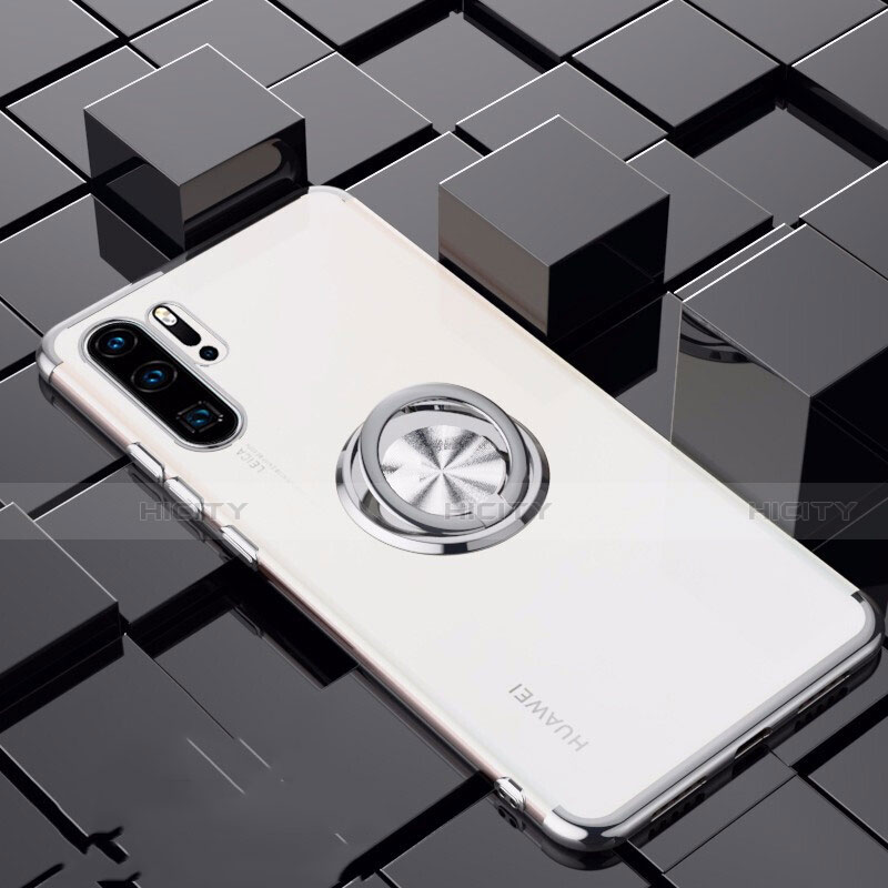 Custodia Silicone Trasparente Ultra Slim Cover Morbida con Magnetico Anello Supporto C02 per Huawei P30 Pro New Edition Bianco