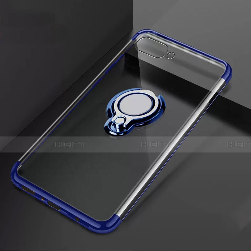 Custodia Silicone Trasparente Ultra Slim Cover Morbida con Magnetico Anello Supporto C02 per Oppo R15X Blu