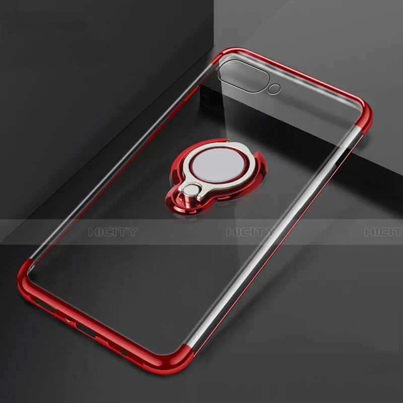 Custodia Silicone Trasparente Ultra Slim Cover Morbida con Magnetico Anello Supporto C02 per Oppo R17 Neo Rosso