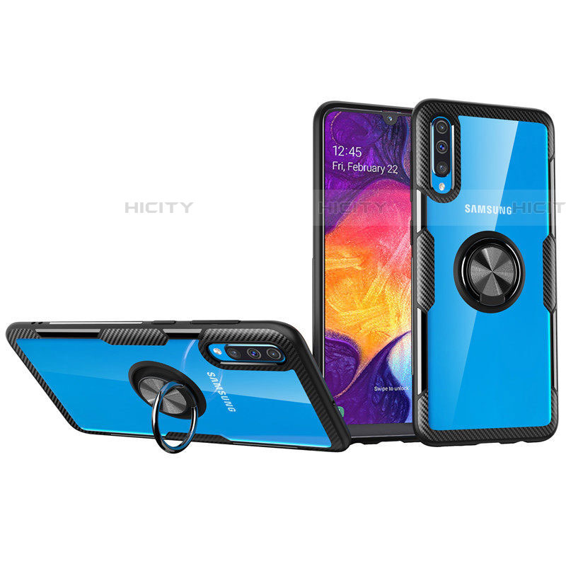 Custodia Silicone Trasparente Ultra Slim Cover Morbida con Magnetico Anello Supporto C02 per Samsung Galaxy A70S Nero