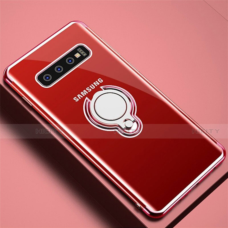 Custodia Silicone Trasparente Ultra Slim Cover Morbida con Magnetico Anello Supporto C02 per Samsung Galaxy S10