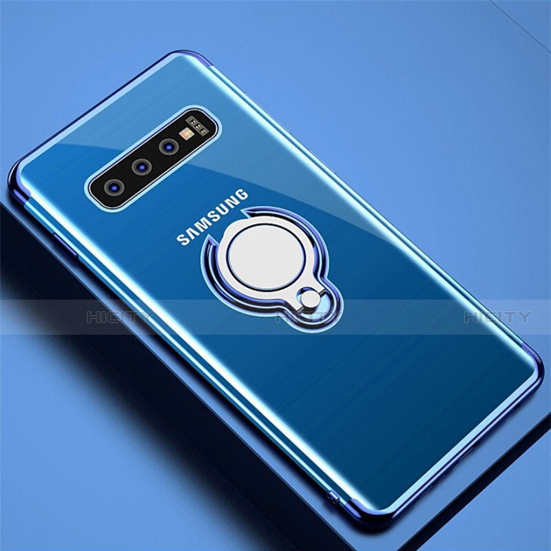 Custodia Silicone Trasparente Ultra Slim Cover Morbida con Magnetico Anello Supporto C02 per Samsung Galaxy S10 Blu