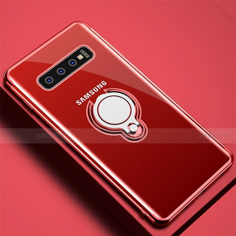 Custodia Silicone Trasparente Ultra Slim Cover Morbida con Magnetico Anello Supporto C02 per Samsung Galaxy S10 Plus Rosso