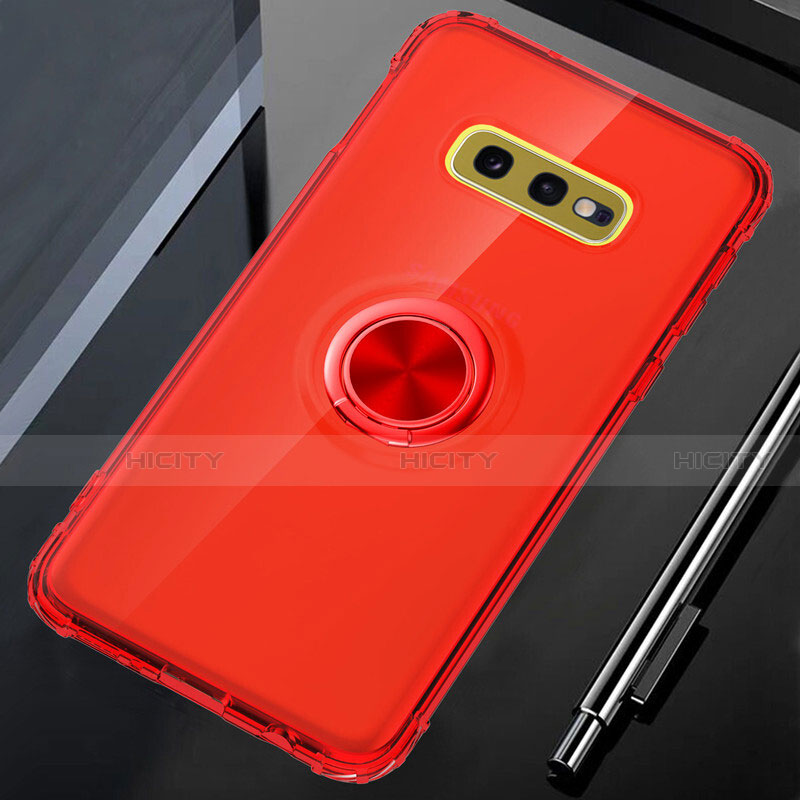 Custodia Silicone Trasparente Ultra Slim Cover Morbida con Magnetico Anello Supporto C02 per Samsung Galaxy S10e Rosso