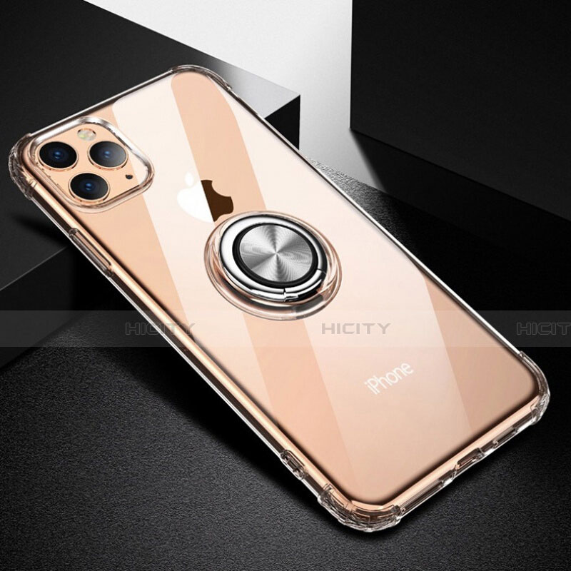 Custodia Silicone Trasparente Ultra Slim Cover Morbida con Magnetico Anello Supporto C03 per Apple iPhone 11 Pro