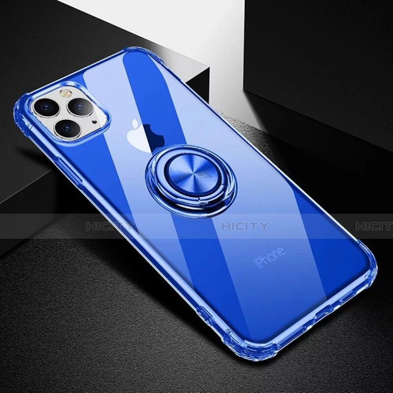 Custodia Silicone Trasparente Ultra Slim Cover Morbida con Magnetico Anello Supporto C03 per Apple iPhone 11 Pro Blu