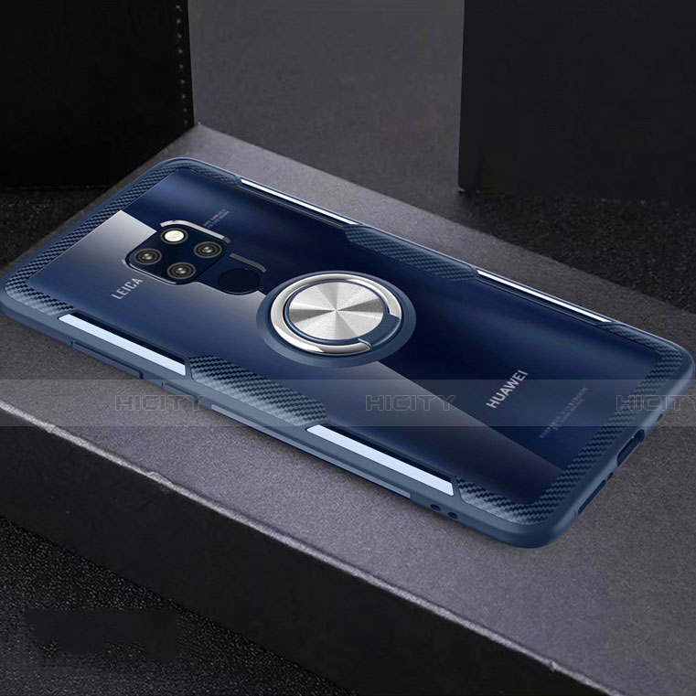 Custodia Silicone Trasparente Ultra Slim Cover Morbida con Magnetico Anello Supporto C03 per Huawei Mate 20 X 5G Blu