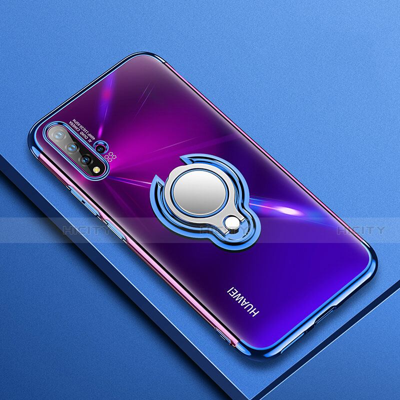 Custodia Silicone Trasparente Ultra Slim Cover Morbida con Magnetico Anello Supporto C03 per Huawei Nova 5 Pro