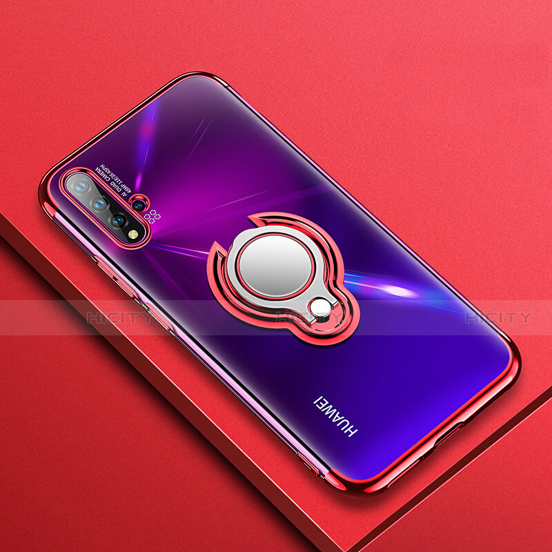 Custodia Silicone Trasparente Ultra Slim Cover Morbida con Magnetico Anello Supporto C03 per Huawei Nova 5 Pro