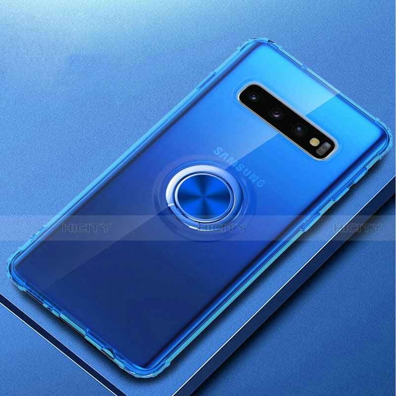 Custodia Silicone Trasparente Ultra Slim Cover Morbida con Magnetico Anello Supporto C03 per Samsung Galaxy S10 Plus Blu