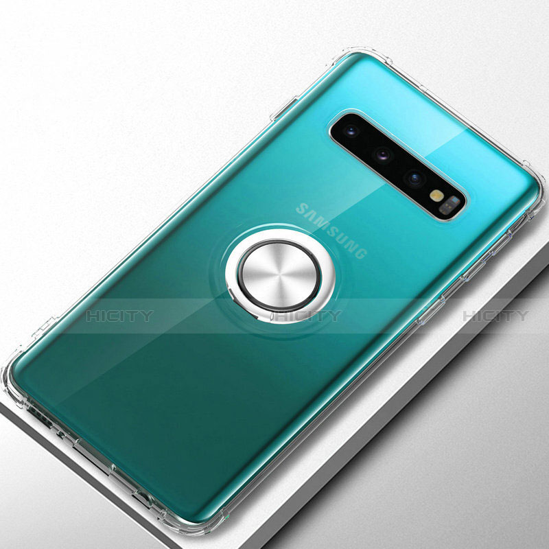 Custodia Silicone Trasparente Ultra Slim Cover Morbida con Magnetico Anello Supporto C03 per Samsung Galaxy S10 Plus Chiaro