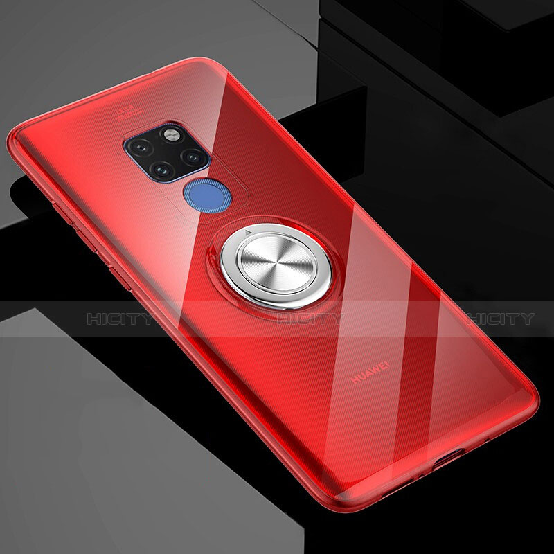 Custodia Silicone Trasparente Ultra Slim Cover Morbida con Magnetico Anello Supporto C04 per Huawei Mate 20 X 5G Rosso