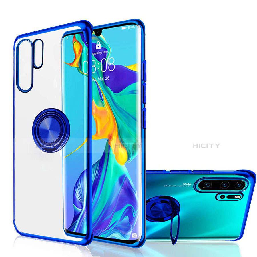 Custodia Silicone Trasparente Ultra Slim Cover Morbida con Magnetico Anello Supporto C04 per Huawei P30 Pro