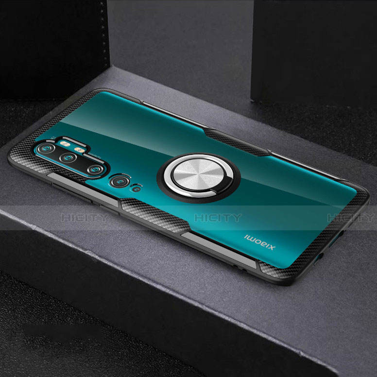 Custodia Silicone Trasparente Ultra Slim Cover Morbida con Magnetico Anello Supporto D01 per Xiaomi Mi Note 10 Pro