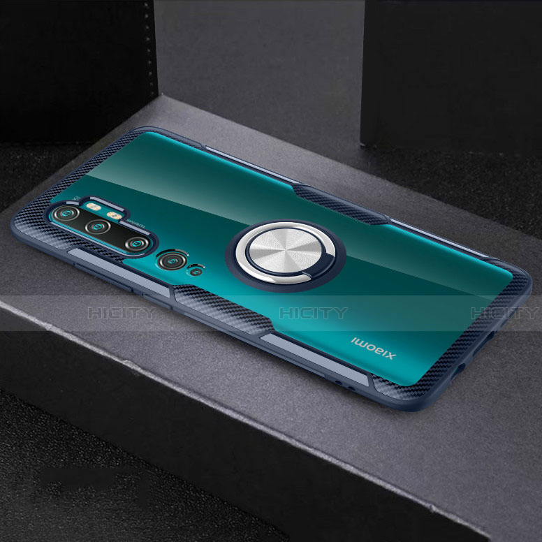 Custodia Silicone Trasparente Ultra Slim Cover Morbida con Magnetico Anello Supporto D01 per Xiaomi Mi Note 10 Pro