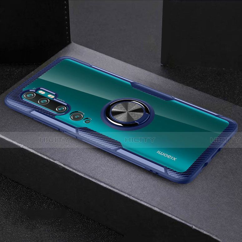 Custodia Silicone Trasparente Ultra Slim Cover Morbida con Magnetico Anello Supporto D01 per Xiaomi Mi Note 10 Pro