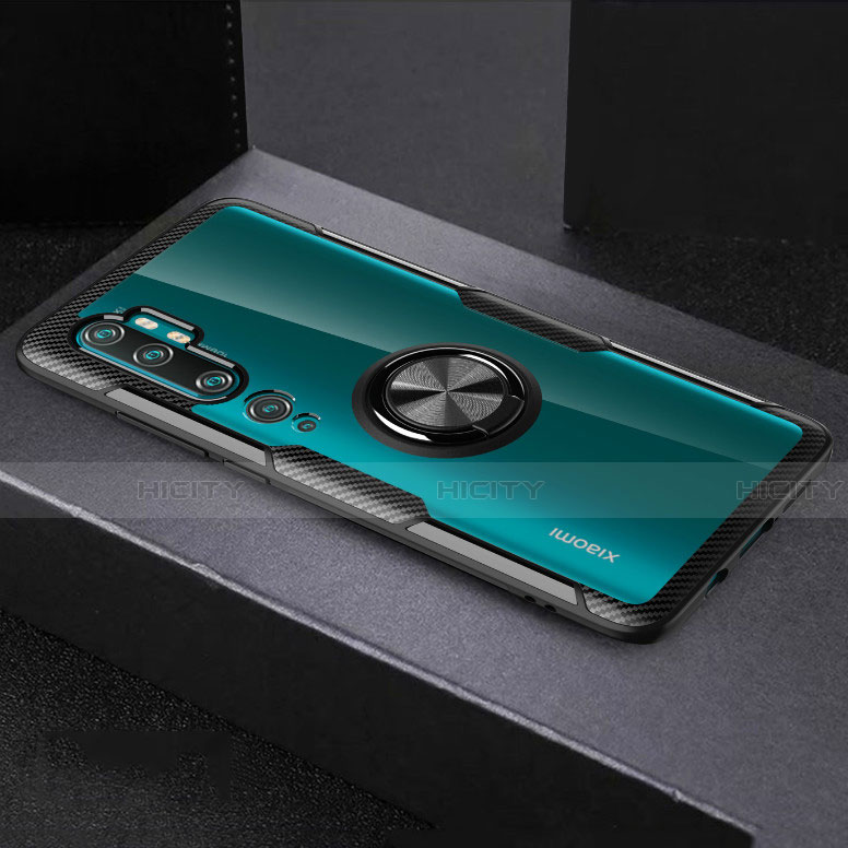 Custodia Silicone Trasparente Ultra Slim Cover Morbida con Magnetico Anello Supporto D01 per Xiaomi Mi Note 10 Pro