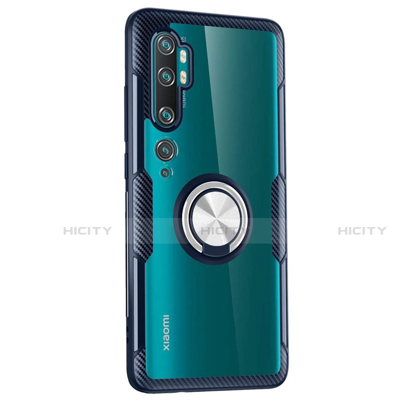 Custodia Silicone Trasparente Ultra Slim Cover Morbida con Magnetico Anello Supporto D02 per Xiaomi Mi Note 10