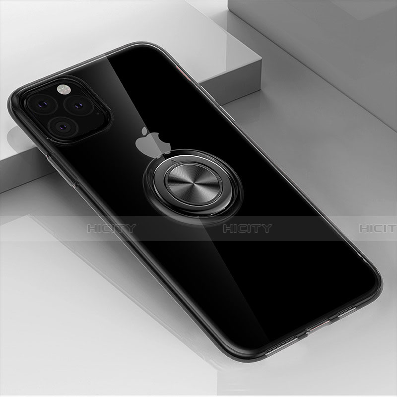 Custodia Silicone Trasparente Ultra Slim Cover Morbida con Magnetico Anello Supporto F01 per Apple iPhone 11 Pro Nero