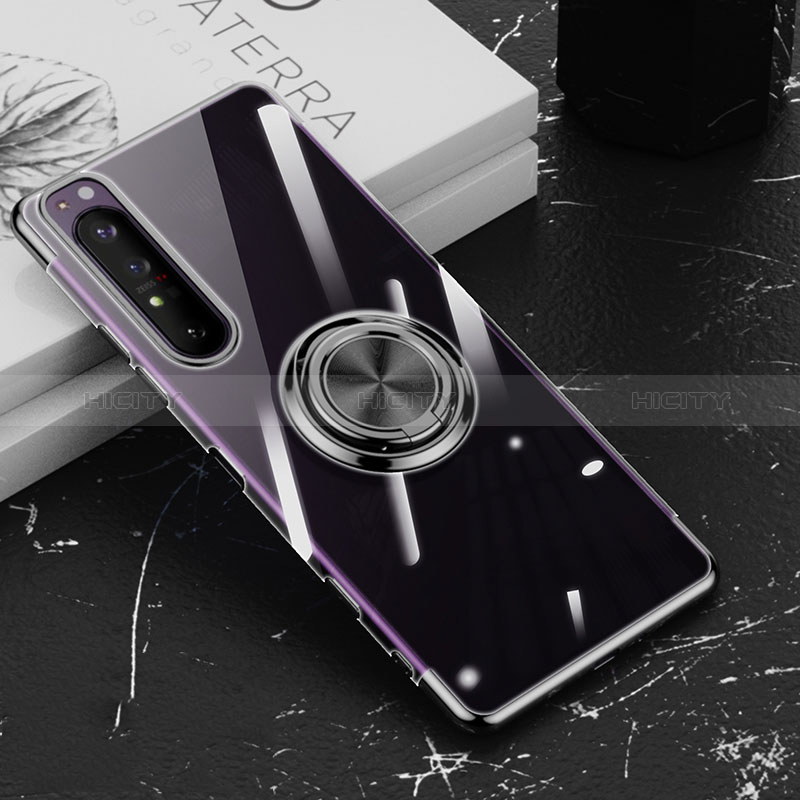 Custodia Silicone Trasparente Ultra Slim Cover Morbida con Magnetico Anello Supporto per Sony Xperia 1 III