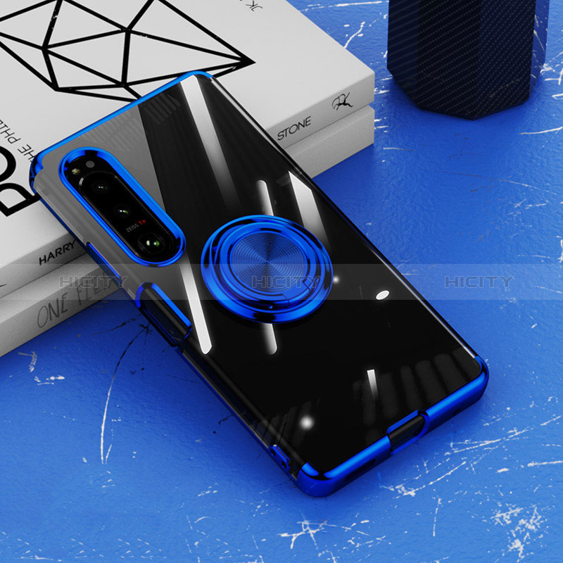 Custodia Silicone Trasparente Ultra Slim Cover Morbida con Magnetico Anello Supporto per Sony Xperia 1 IV Blu