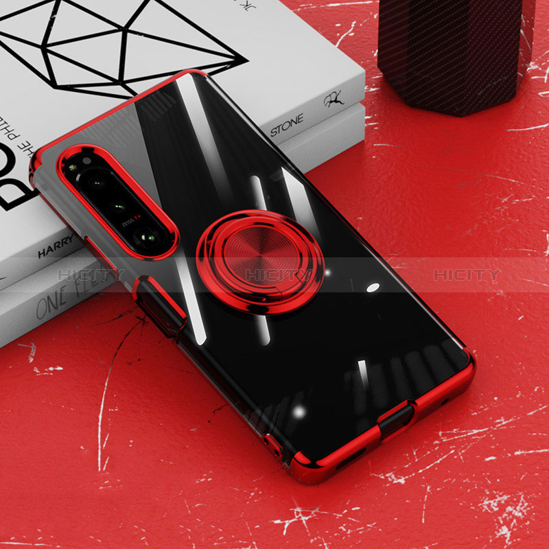 Custodia Silicone Trasparente Ultra Slim Cover Morbida con Magnetico Anello Supporto per Sony Xperia 1 IV SO-51C Rosso