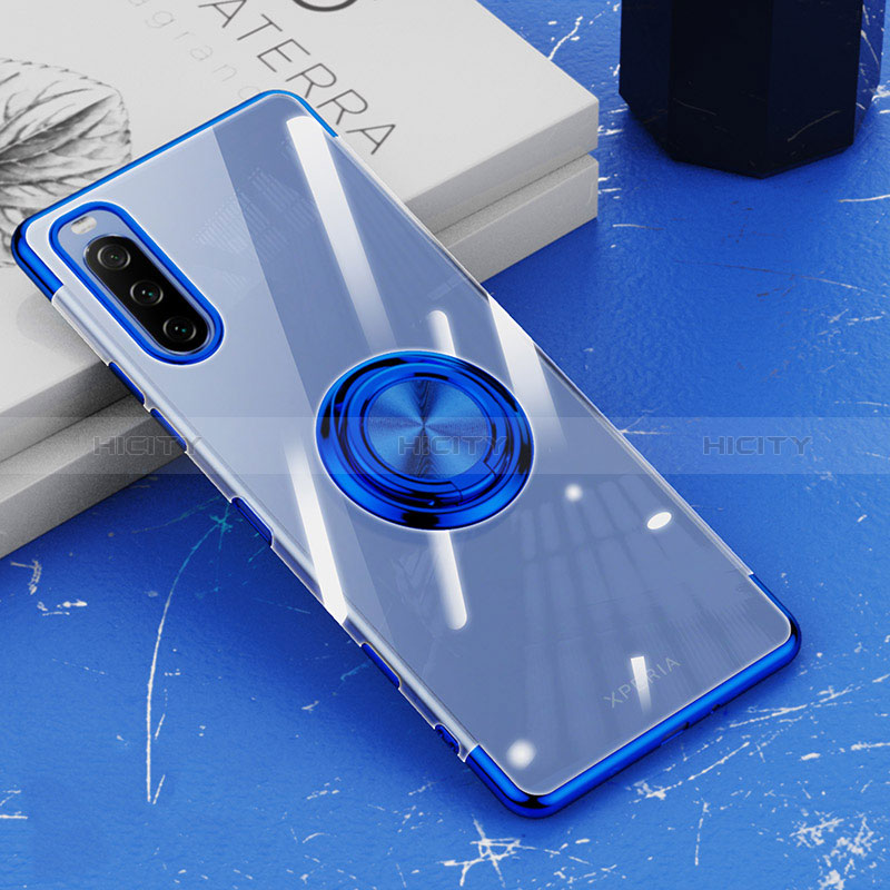 Custodia Silicone Trasparente Ultra Slim Cover Morbida con Magnetico Anello Supporto per Sony Xperia 10 III