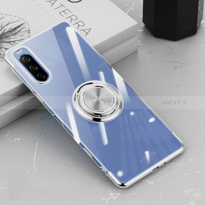 Custodia Silicone Trasparente Ultra Slim Cover Morbida con Magnetico Anello Supporto per Sony Xperia 10 III Lite