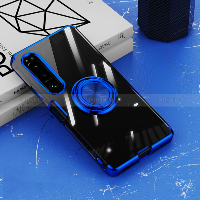 Custodia Silicone Trasparente Ultra Slim Cover Morbida con Magnetico Anello Supporto per Sony Xperia 10 IV SO-52C Blu